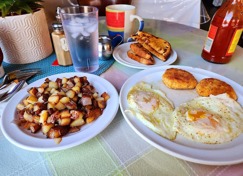 Eggs and Salmon Croquettes with Home Fries